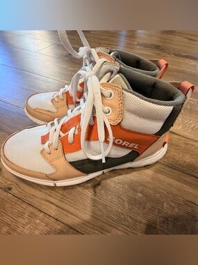 Sorel Womens White, Orange & Tan High-Top Sneakers